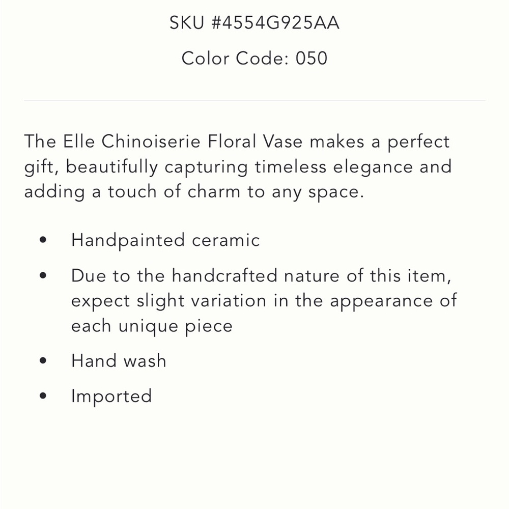 Anthropologie NIB Elle Handpainted Chinoiserie Purple Floral Ceramic Vase. - Picture 8 of 9